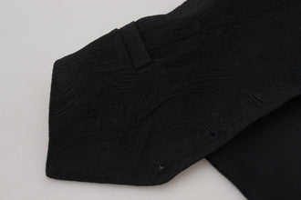 Black Brocade Button Down Sleeveless Vest Top Dolce & Gabbana