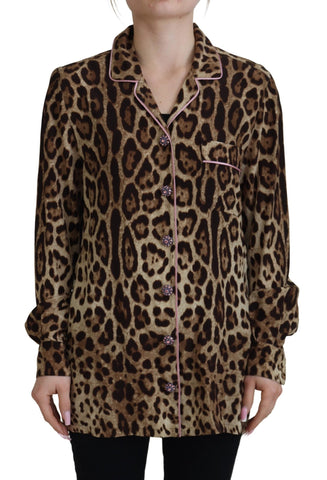 Brown Leopard Print Long Sleeves Blouse Top Dolce & Gabbana