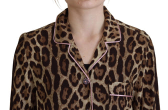 Brown Leopard Print Long Sleeves Blouse Top Dolce & Gabbana