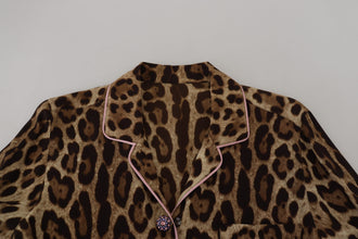 Brown Leopard Print Long Sleeves Blouse Top Dolce & Gabbana