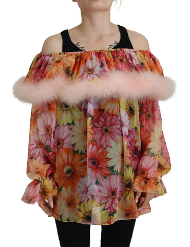 Multicolor Floral Fur Shearling Blouse Top Dolce & Gabbana