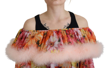 Multicolor Floral Fur Shearling Blouse Top Dolce & Gabbana