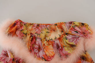 Multicolor Floral Fur Shearling Blouse Top Dolce & Gabbana