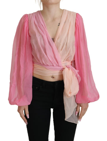 Pink Silk Wrap Long Sleeves Blouse Top Dolce & Gabbana