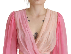 Pink Silk Wrap Long Sleeves Blouse Top Dolce & Gabbana