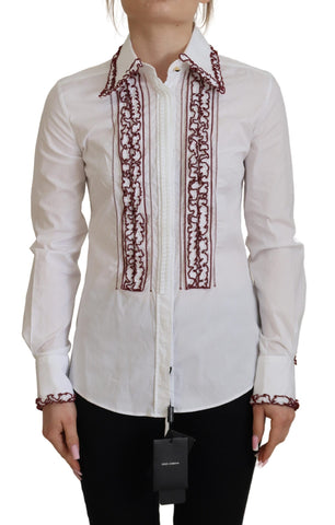 White Lace Long Sleeves Ruffle Collar Top Dolce & Gabbana