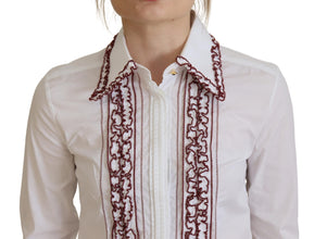 White Lace Long Sleeves Ruffle Collar Top Dolce & Gabbana