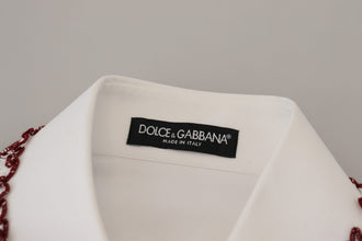 White Lace Long Sleeves Ruffle Collar Top Dolce & Gabbana