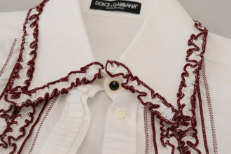 White Lace Long Sleeves Ruffle Collar Top Dolce & Gabbana