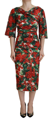 Multicolor Geranium Silk Sheath Midi Dress Dolce & Gabbana