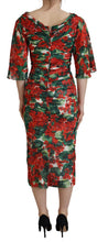 Multicolor Geranium Silk Sheath Midi Dress Dolce & Gabbana