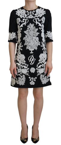 Black Lace Trim Half Sleeves A-line Dress Dolce & Gabbana