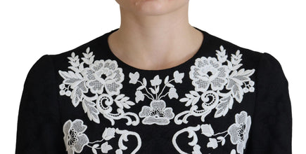 Black Lace Trim Half Sleeves A-line Dress Dolce & Gabbana