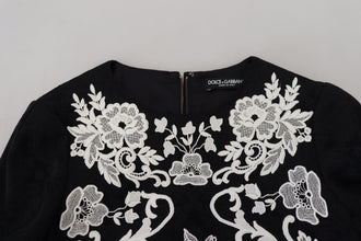 Black Lace Trim Half Sleeves A-line Dress Dolce & Gabbana