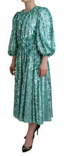 Blue Sequined Pleated Aline Midi Nylon Dress Dolce & Gabbana