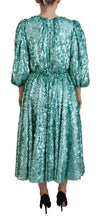 Blue Sequined Pleated Aline Midi Nylon Dress Dolce & Gabbana