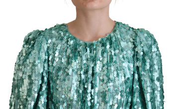 Blue Sequined Pleated Aline Midi Nylon Dress Dolce & Gabbana