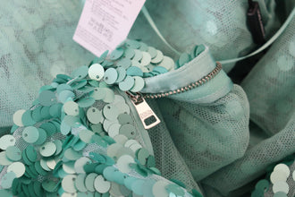 Blue Sequined Pleated Aline Midi Nylon Dress Dolce & Gabbana