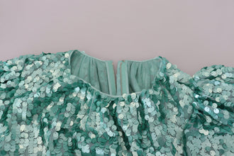 Blue Sequined Pleated Aline Midi Nylon Dress Dolce & Gabbana