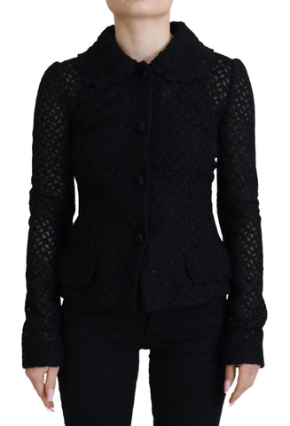 Black Wool Knitted Button Down Collar Jacket Dolce & Gabbana