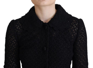 Black Wool Knitted Button Down Collar Jacket Dolce & Gabbana