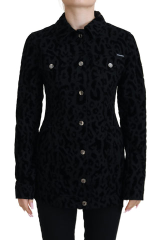 Black Leopard Long Sleeve Denim Cotton Jacket Dolce & Gabbana