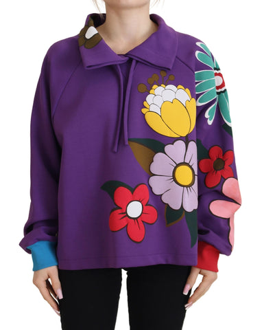 Purple Floral Print Pullover  Cotton Sweater Dolce & Gabbana