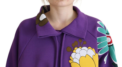 Purple Floral Print Pullover  Cotton Sweater Dolce & Gabbana