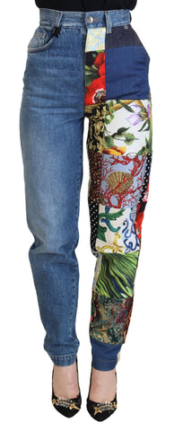 Blue Jacquard Majolica High Waist Jeans Dolce & Gabbana