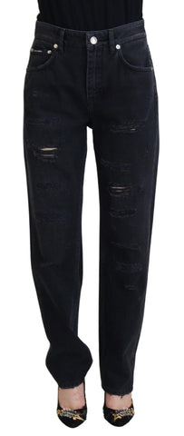 Black Cotton Tattered High Waist Denim Jeans Dolce & Gabbana