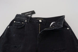 Black Cotton Tattered High Waist Denim Jeans Dolce & Gabbana