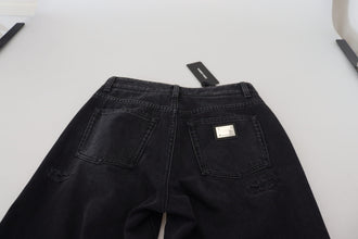 Black Cotton Tattered High Waist Denim Jeans Dolce & Gabbana