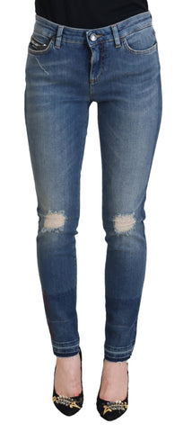 Blue Washed Cotton Tattered Denim Jeans Dolce & Gabbana