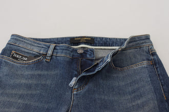 Blue Washed Cotton Tattered Denim Jeans Dolce & Gabbana
