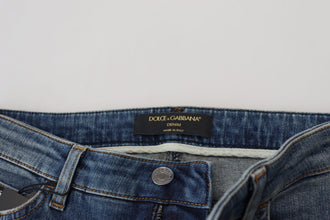Blue Washed Cotton Tattered Denim Jeans Dolce & Gabbana