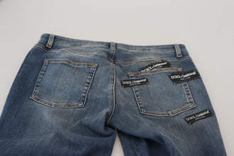 Blue Washed Cotton Tattered Denim Jeans Dolce & Gabbana