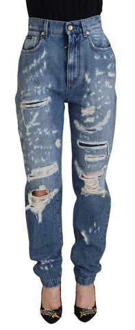 Blue Washed Cotton Tattered Denim Jeans Dolce & Gabbana