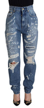 Blue Washed Cotton Tattered Denim Jeans Dolce & Gabbana