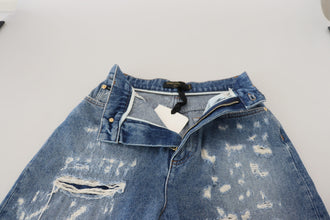 Blue Washed Cotton Tattered Denim Jeans Dolce & Gabbana