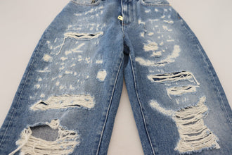 Blue Washed Cotton Tattered Denim Jeans Dolce & Gabbana