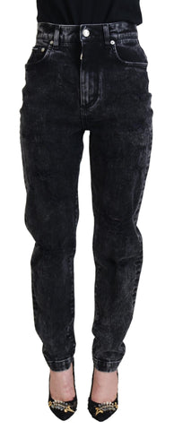 Black Washed Cotton High Waist Denim Jeans Dolce & Gabbana
