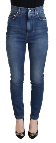 Blue Cotton High Waist Skinny Denim Jeans Dolce & Gabbana