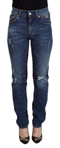 Blue Checkered Back Skinny Denim Jeans Dolce & Gabbana