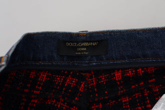 Blue Checkered Back Skinny Denim Jeans Dolce & Gabbana