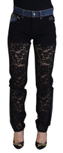 Black Floral Lace Front Skinny Denim Jeans Dolce & Gabbana