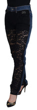 Black Floral Lace Front Skinny Denim Jeans Dolce & Gabbana