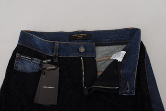 Black Floral Lace Front Skinny Denim Jeans Dolce & Gabbana