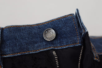Black Floral Lace Front Skinny Denim Jeans Dolce & Gabbana