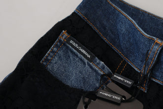 Black Floral Lace Front Skinny Denim Jeans Dolce & Gabbana