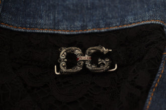 Black Floral Lace Front Skinny Denim Jeans Dolce & Gabbana